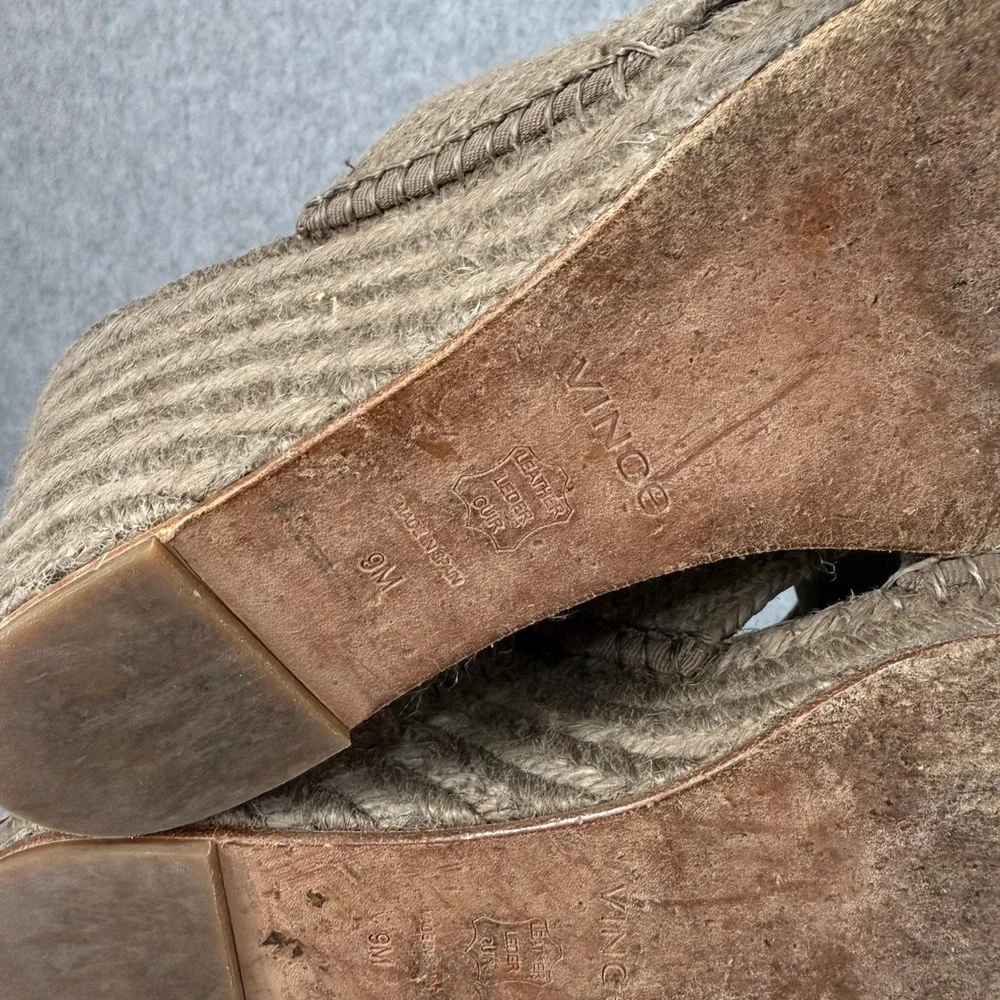 Vince Gaelan Taupe Wedge Sandals Espadrille Heels Criss Cross Slip On US 9 EU 39